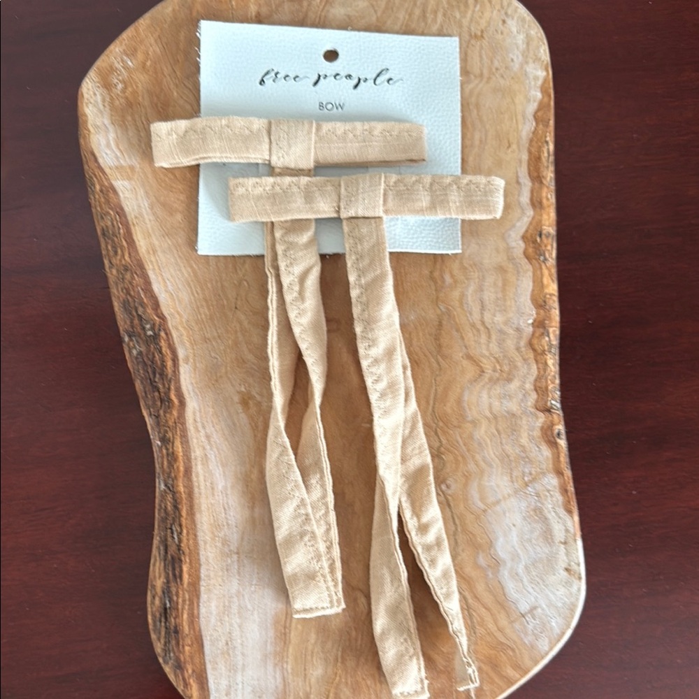 Free People Tan Fabric Bow Hair Clips with Tails